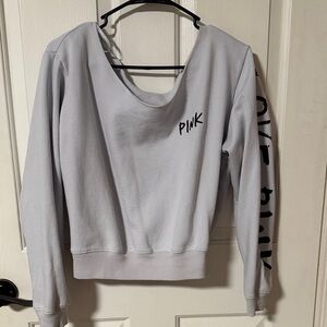 PINK Victoria's Secret Light Blue Sweatshirt with Logo Sleeve